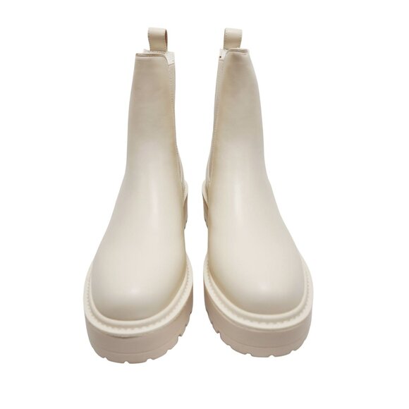 Womens Cream Chelsea Ankle Boots W/ Lug Sole Slip-On Leather Upper Size 9.5 - Picture 7 of 13